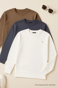 Erkek Uzun Kollu Basic Salaş 3 Lü Swetshirt